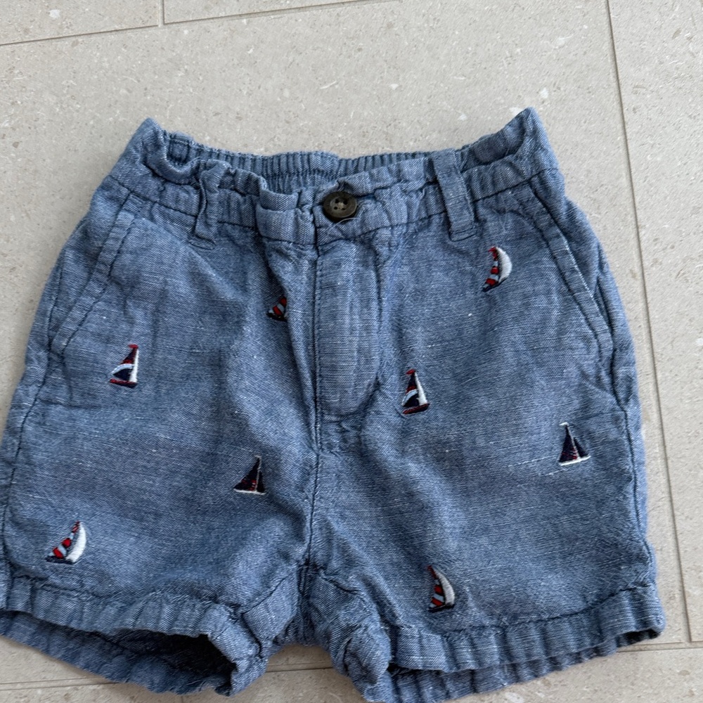 Janie and Jack Blue Sailboat Embroidered Shorts